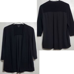 Talbots medium knit open cardigan sweater black 3/4 sleeves polyester back panel